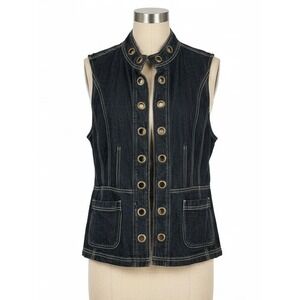 AMX Womens Dark Wash Denim Grommet Vest Blue Large
